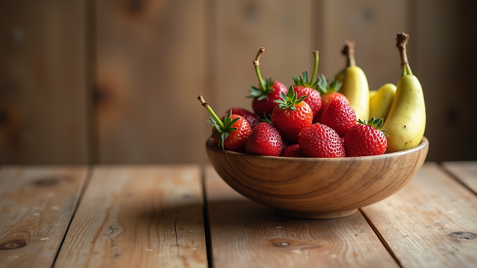 Vue rapprochée d’un bol de fruits frais colorés sur une table en bois