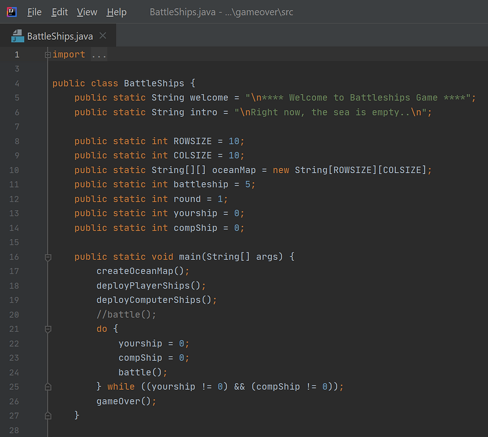 Java codes to run created functions