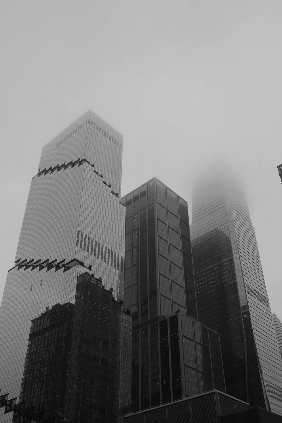 New York skyscrapers in mist.