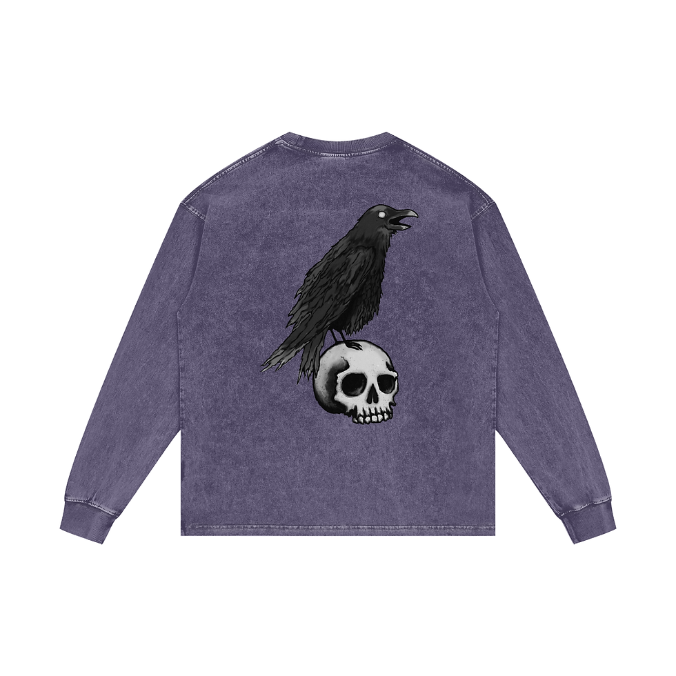 Thumbnail: Raven's Skull Acid Wash Oversize Long Sleeve Shirt