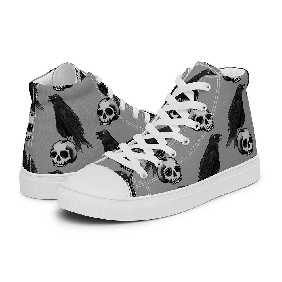 Thumbnail: Raven's Skull Men’s high top canvas shoes