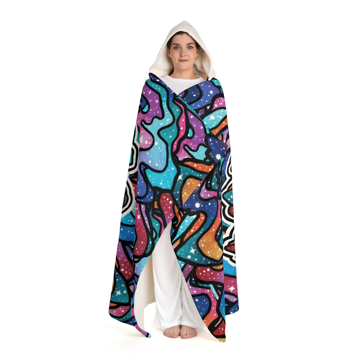 Galaxy Babe Hooded Sherpa Fleece Blanket