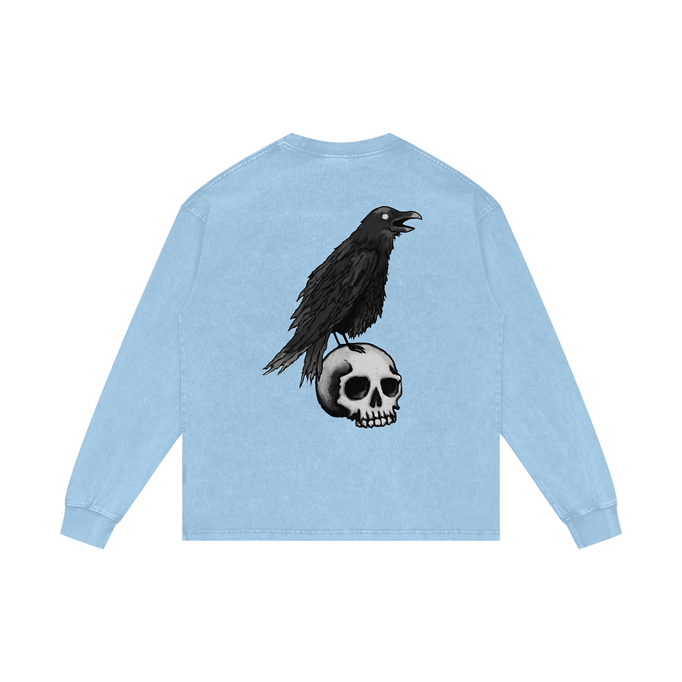 Thumbnail: Raven's Skull Acid Wash Oversize Long Sleeve Shirt