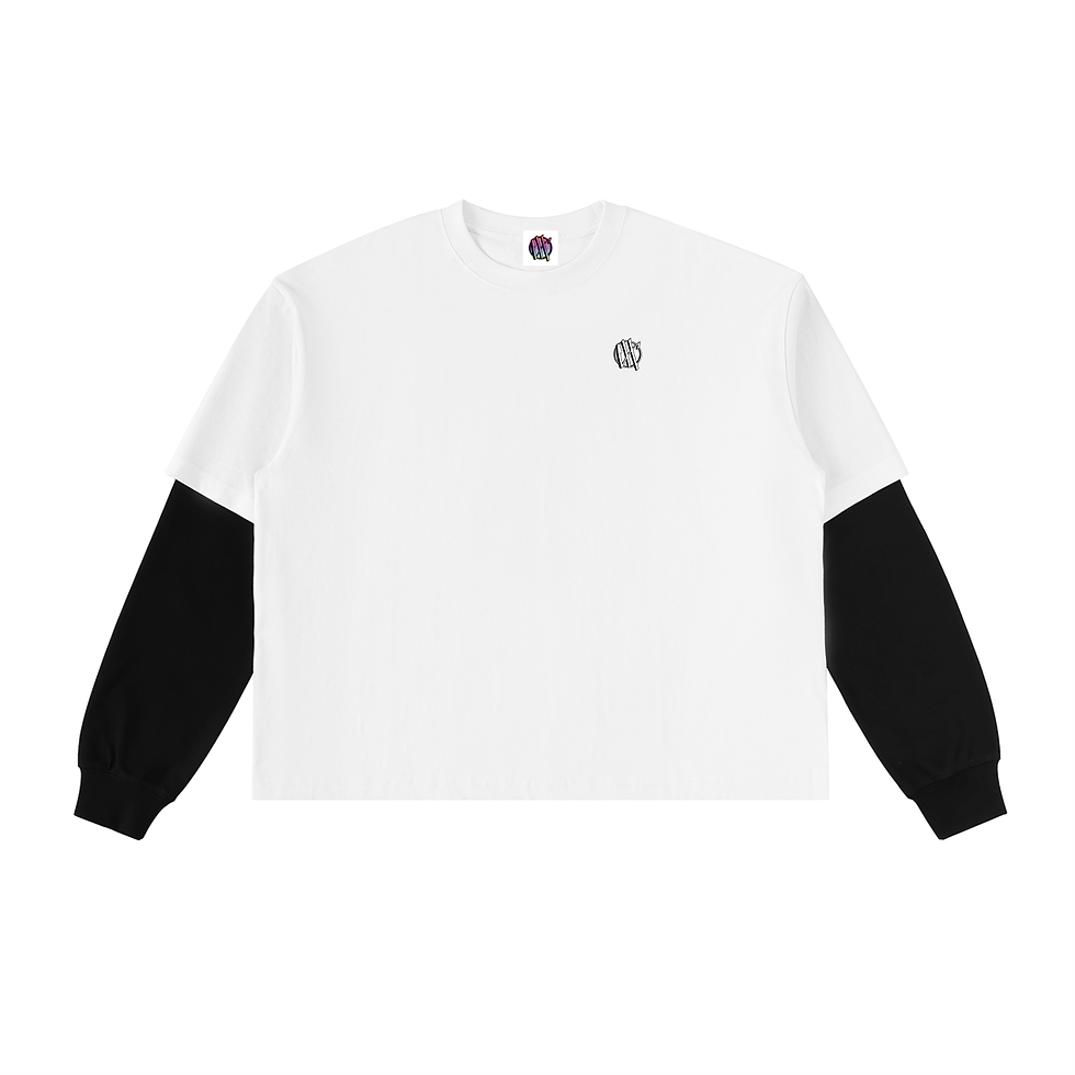 Thumbnail: Raven's Skull Layered Sleeve Cotton T-Shirt