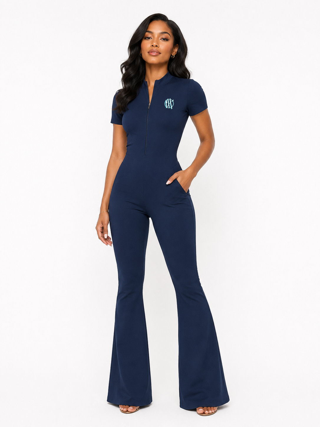 Set Me Free Women’s Tight Flared Leg Quarter-Zip Jumpsuit
