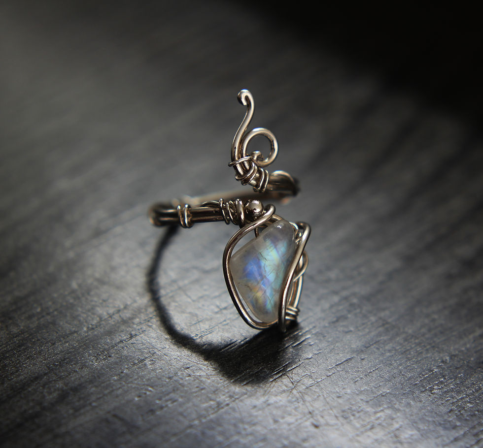 Thumbnail: Rainbow Moonstone Sterling Silver Ring "Snow"