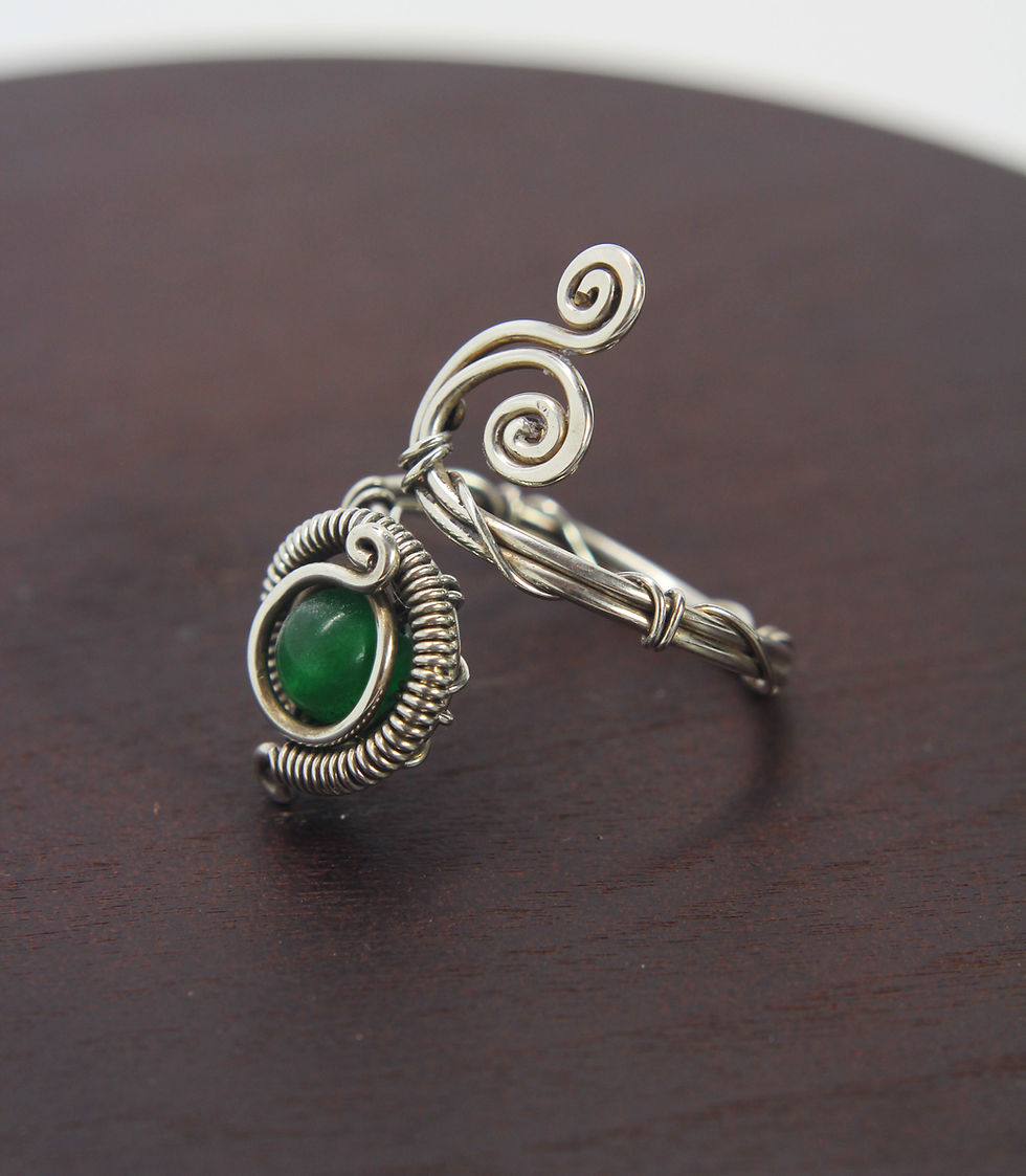 Thumbnail: Jade Sterling silver ring ''Kyoto'' Hand made jewelry - hippie - lucky stone