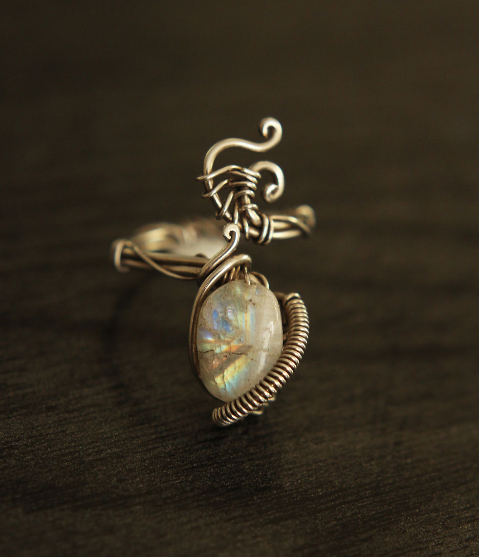 Thumbnail: Rainbow Moonstone Sterling Silver Ring "Heitsi"