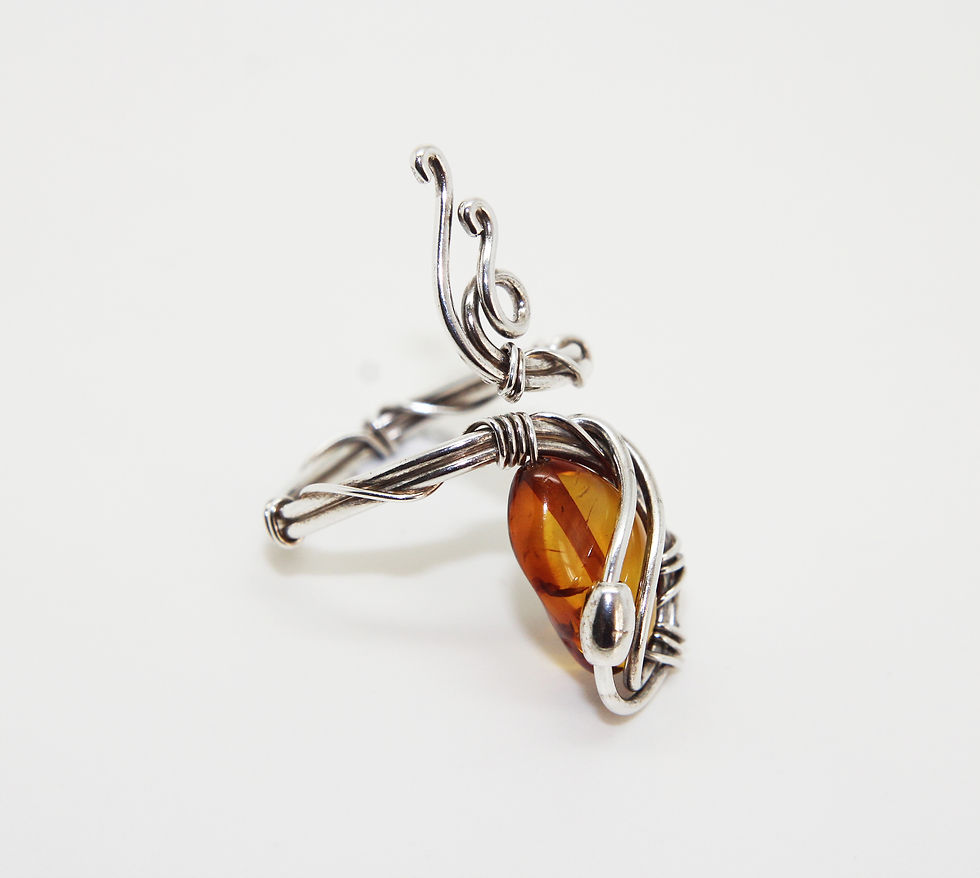 Thumbnail: Amber Sterling Silver Ring "Future"
