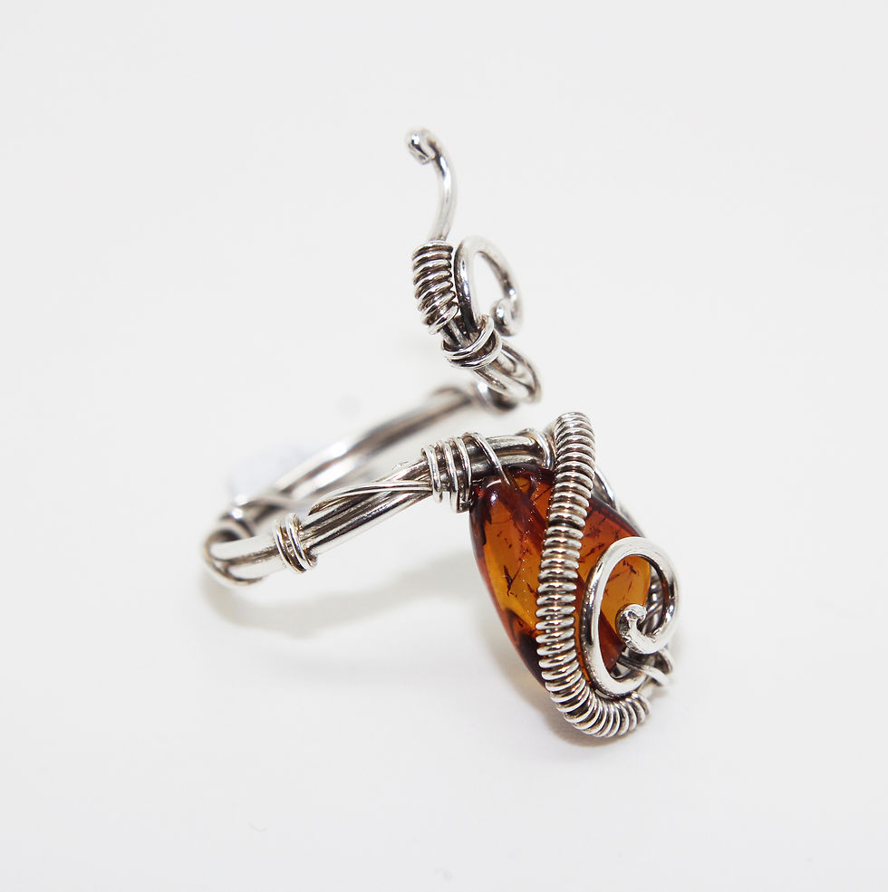 Thumbnail: Amber Sterling Silver Ring "Symphony"