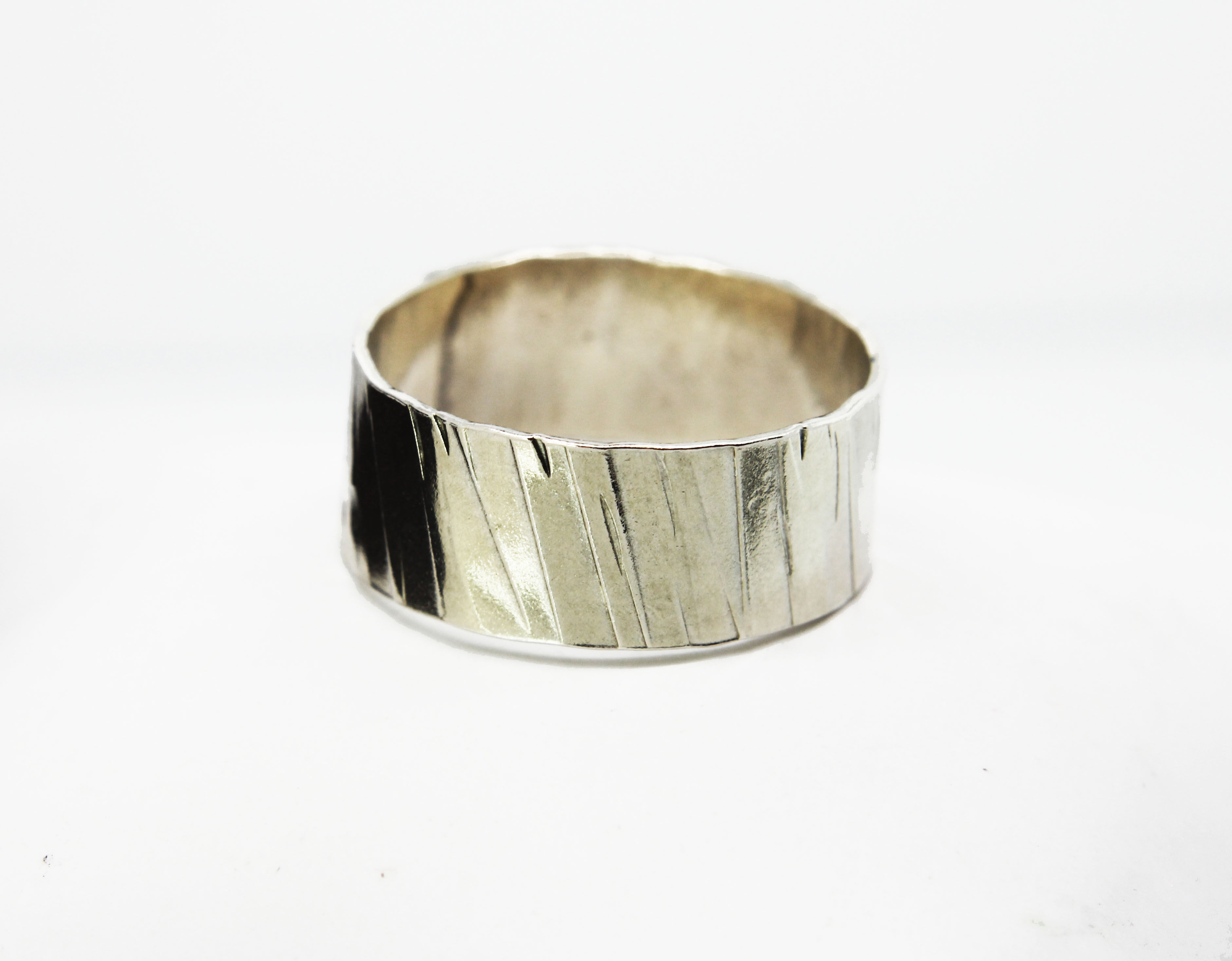 Wide silver band 'River' wedding band - hammered silver ring -chunky silver ring
