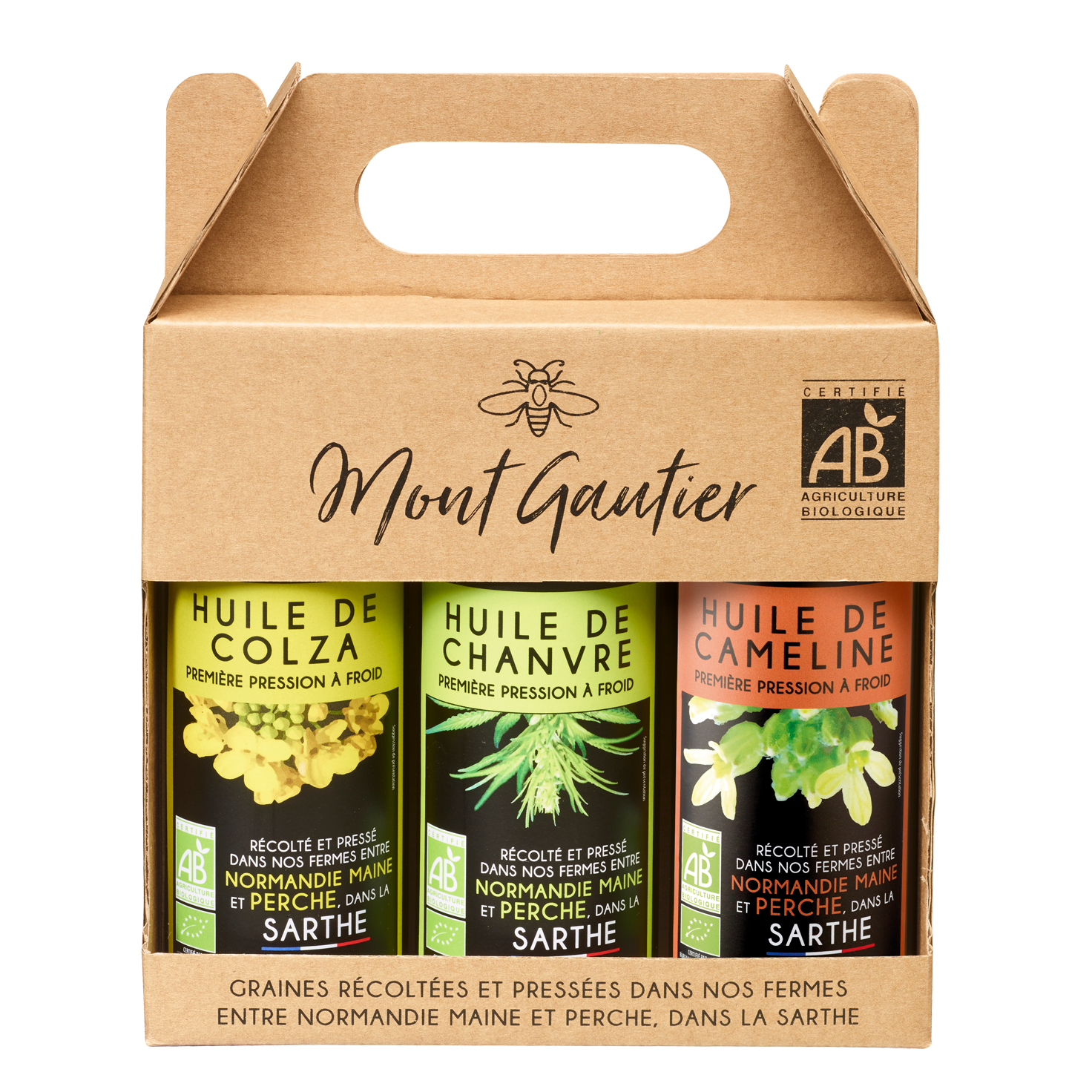 Coffret Trio découverte 3 huiles COLZA CHANVRE CAMELINE 250 ml