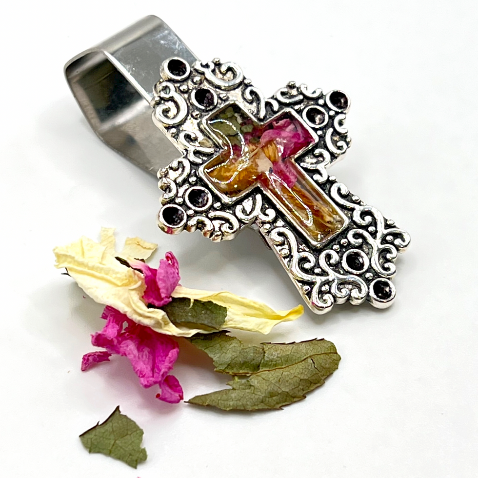 Thumbnail: Cross or Angel Memorial Resin Car Visor Clip Made Using Your Dried Flowers, Mem