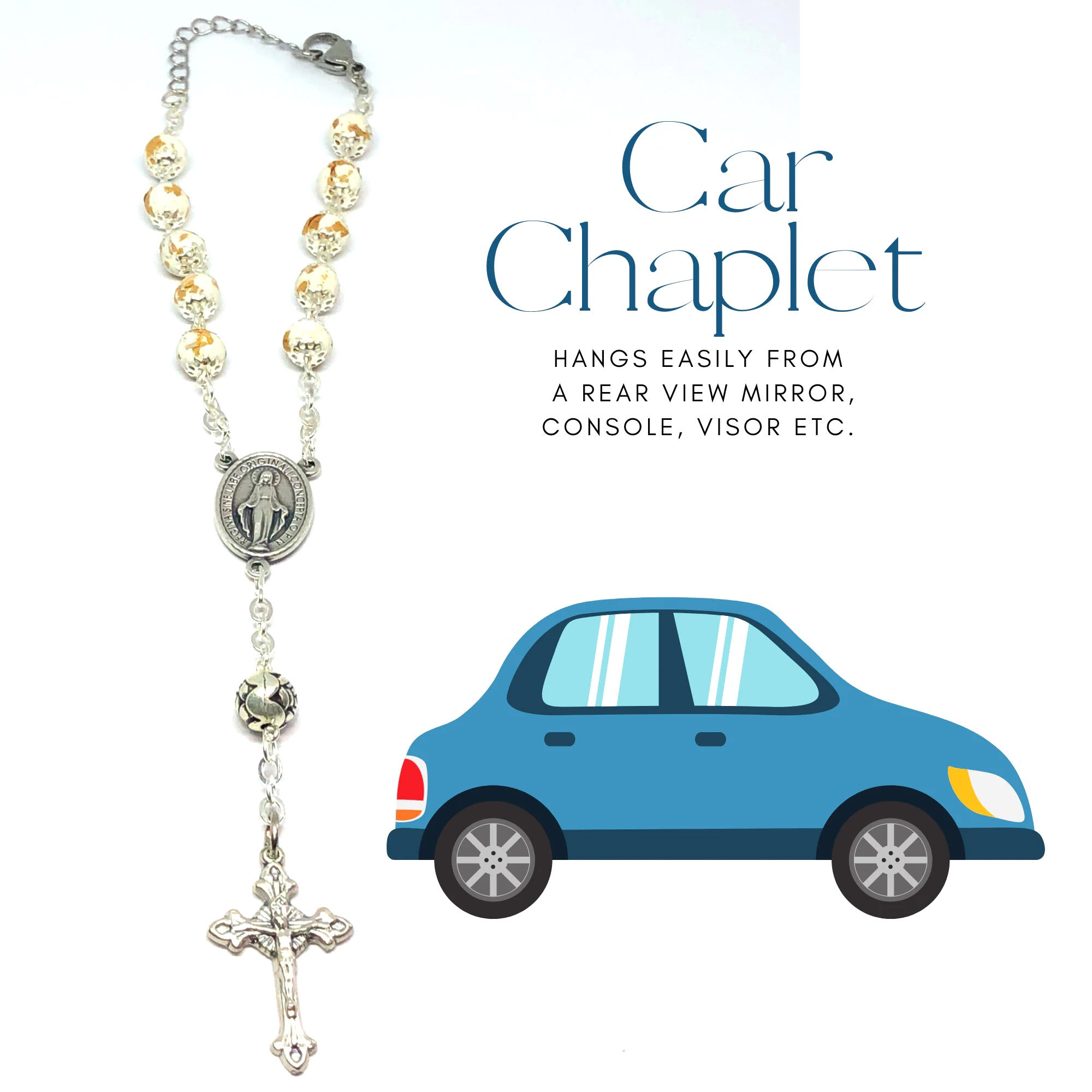 Rear View Mirror Car Chaplet, Special Occasion Flowers, Flowers From Funeral, M