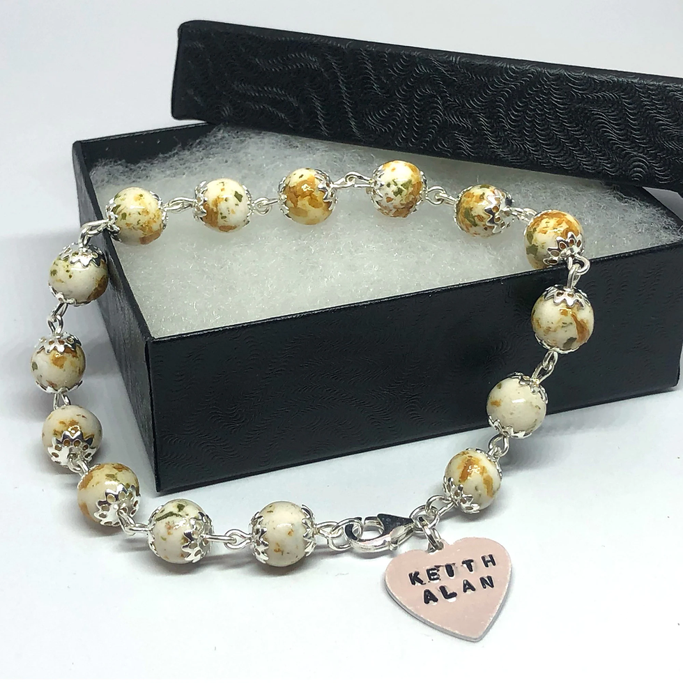 Thumbnail: Chain Link Bead Bracelet with Heart Made Using YOUR Dried Flower Petals