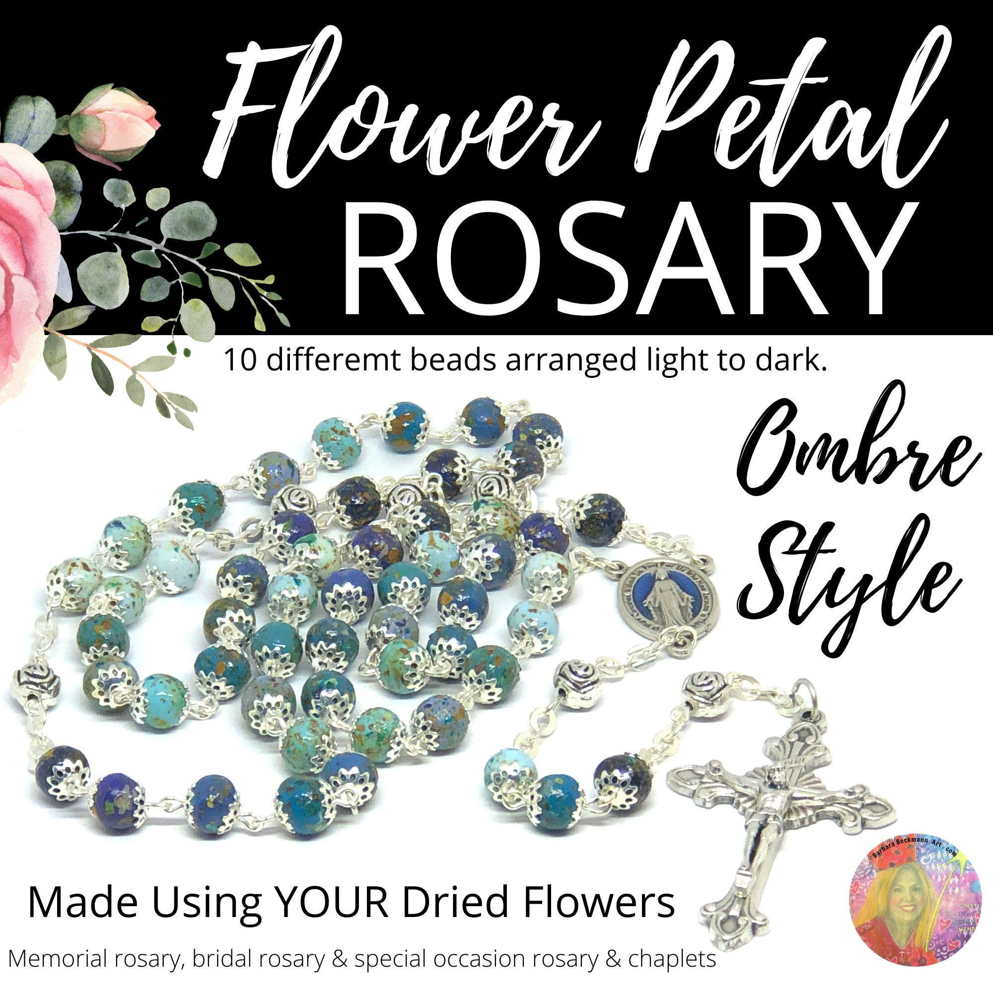 Ombre Style Rosary made using your dried flowers, flowers from funeral, wedding