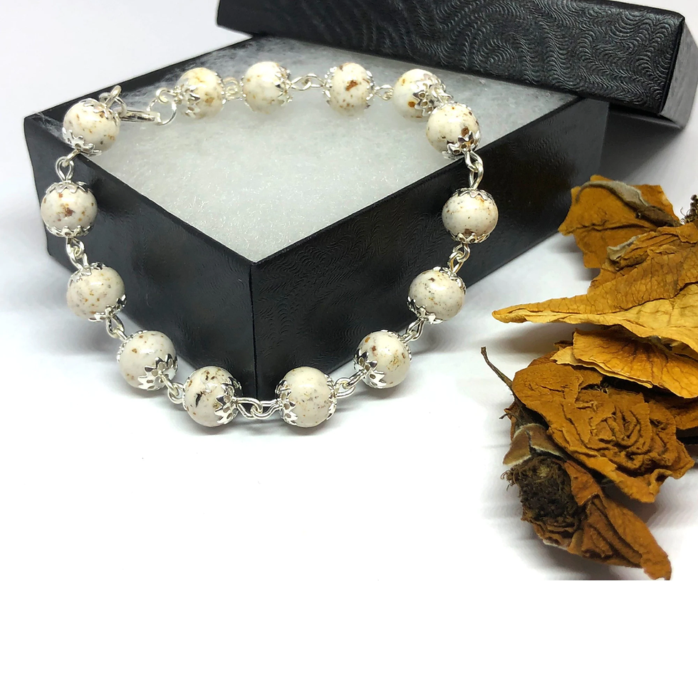 Thumbnail: Chain Link Bead Bracelet with Heart Made Using YOUR Dried Flower Petals