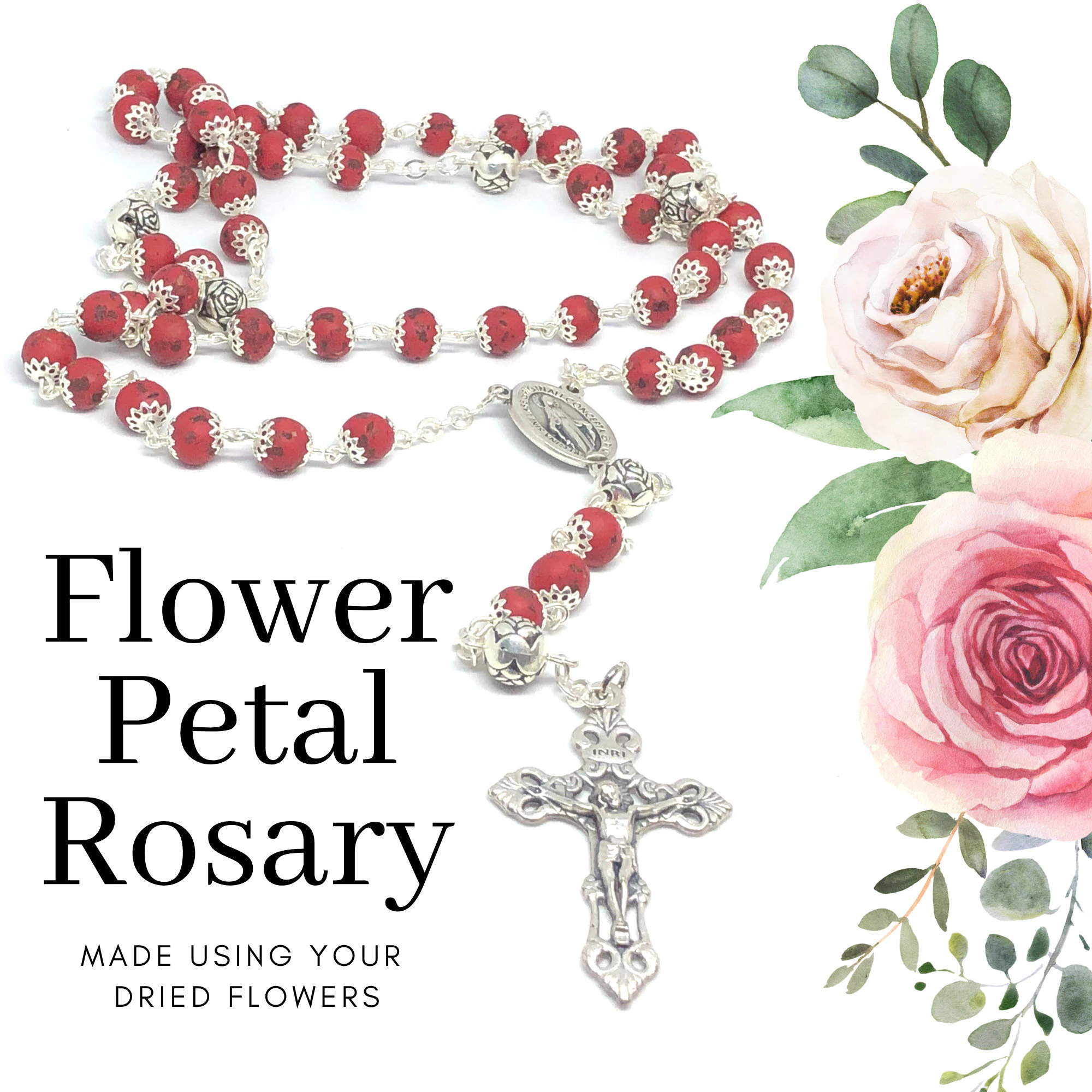 Rosary Made Using Your Dried Flowers, Funeral Flowers, Wedding Flowers, Baby's