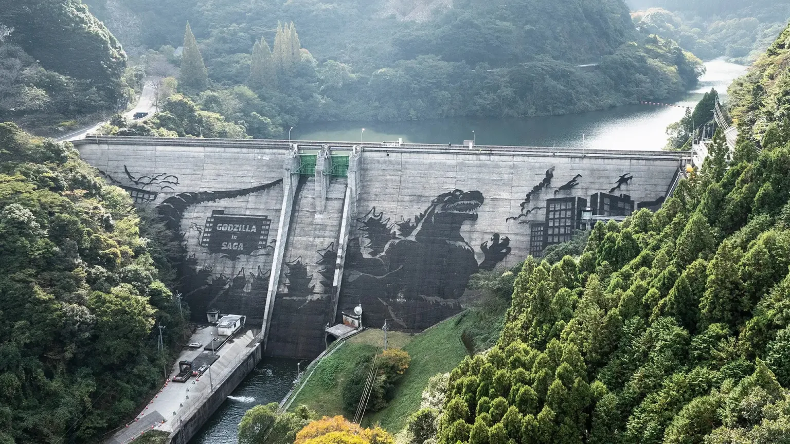 Godzilla art on saga dam
