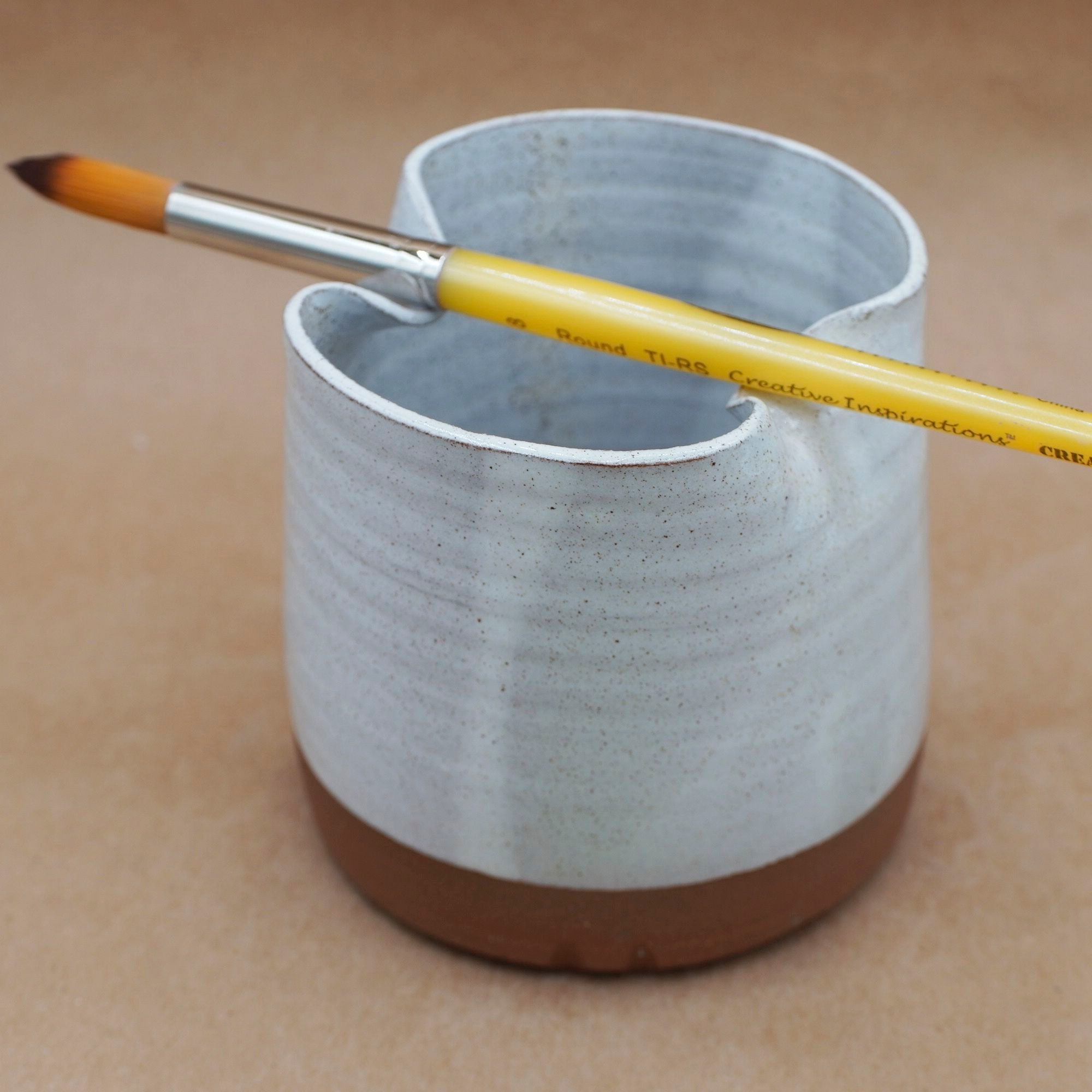 Handmade Paintbrush Rinse Cup with Folded Rim, Paintbrush Rest