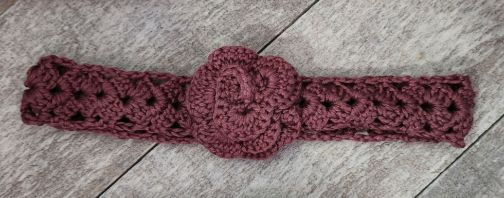 Thumbnail: image of newborn crochet headbands with rose detail on front - Burgundy