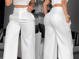 Score the Best Two Piece Sets Womens Outifits 2024 Fashion V-Neck Cami Crop Top & Casual White Hollow Out Wide Leg High Waist Pants Set - Hot Price $76.07