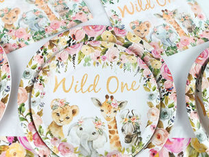 Mega Deals Pink Gold Animal Wild One Birthday Party Disposable Tableware Forest Decoration Girl 1st Birthday Jungle Safari Party Supplies