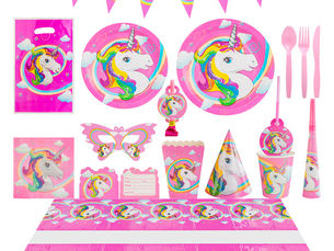 Super Discounts Children Unicorn Paper Cup Paper Tray Tissue Knife, Fork, Spoon Girl Birthday Party Tableware Set Holiday Decorative Supplies - Best Price $3.22