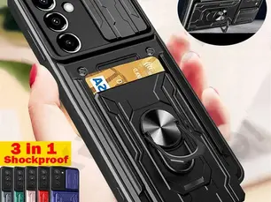 Budget-Friendly Picks Case For Samsung Galaxy S24 S23 S22 S21 Ultra Plus S20 FE A55 A35 A15 A54 A34 4G 5G Slide Camera Card Holder 360° Ring Cover