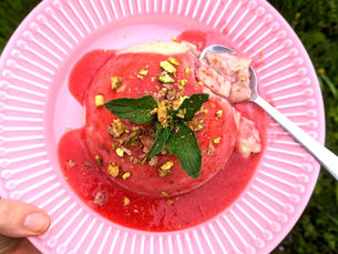 Vegan Panna Cotta with Rose Kombucha Coulis