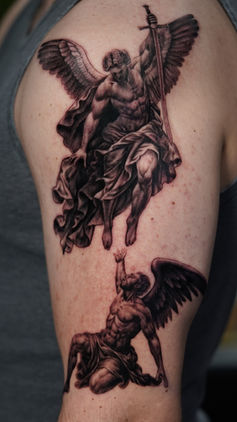Black and Grey Realism Angel Tattoo with Divine Detail