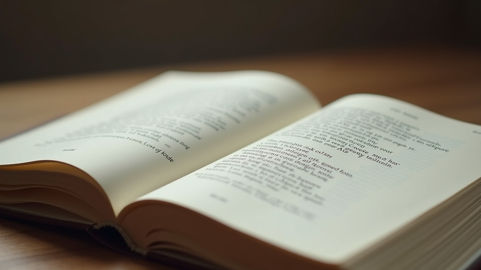 Close-up view of an open book with handwritten poetry