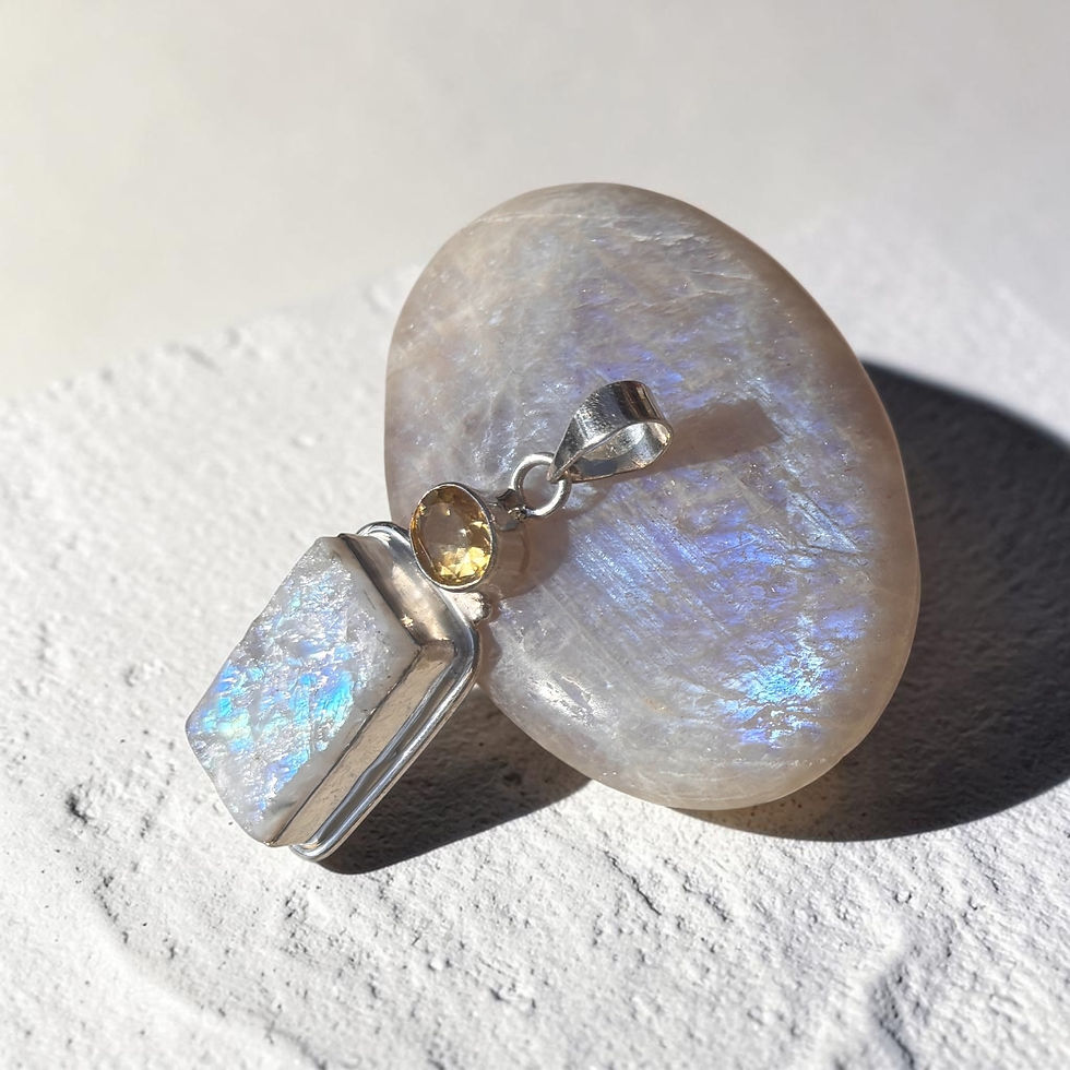 Raw Moonstone with Faceted Citrine, Silver Pendant