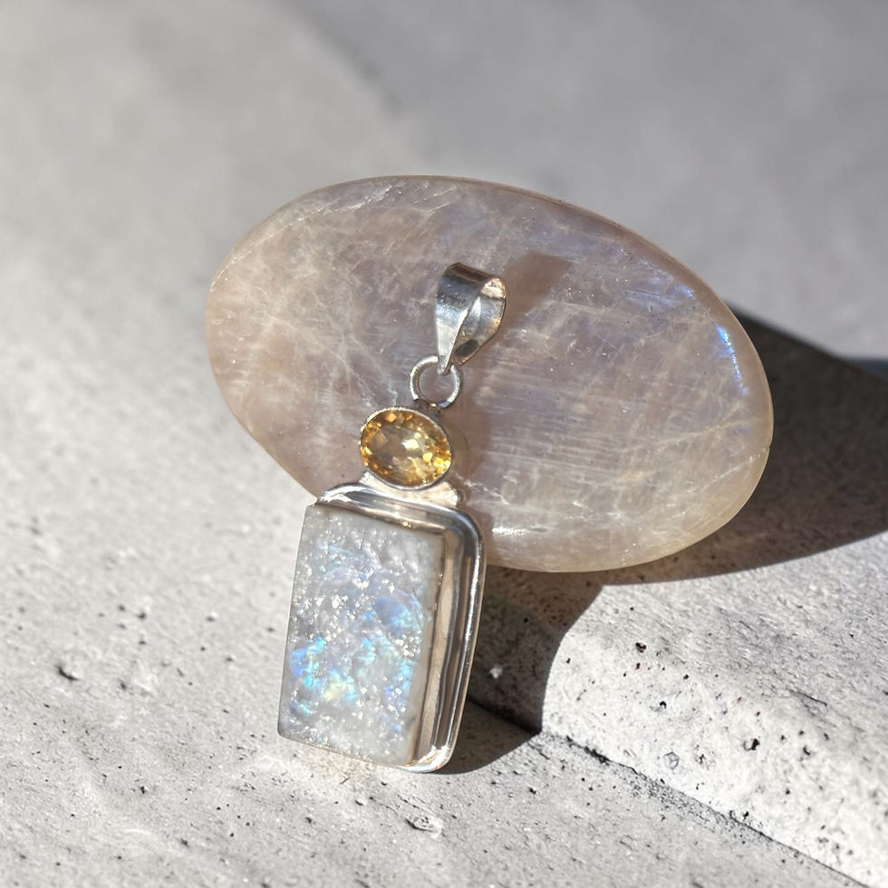 Raw Moonstone with Faceted Citrine, Silver Pendant