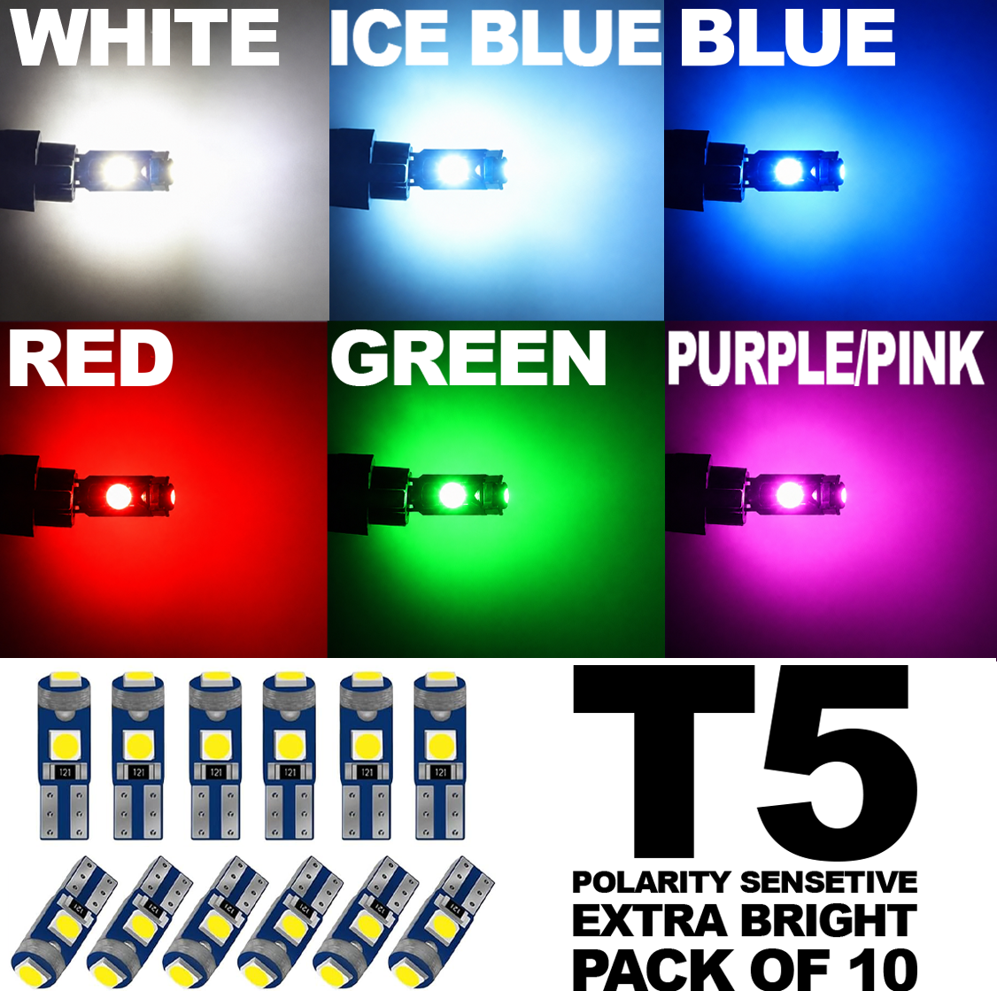 T5 Polarity Sensitive - Extra Bright LED - Pack of 10