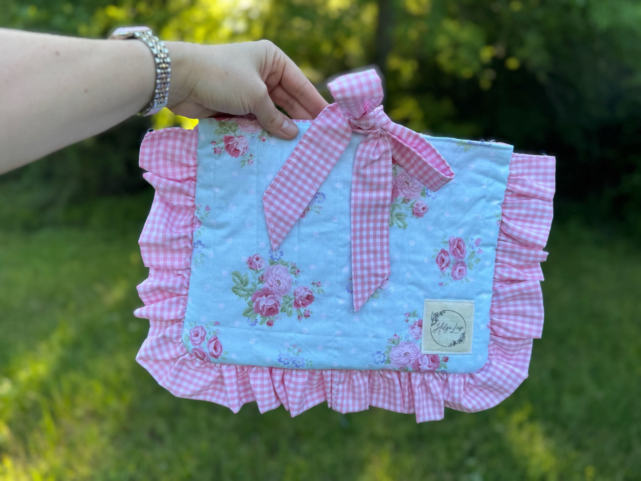 Ruffles and Bow closure Bible Sleeve Cover Quilted Bible Sleeve