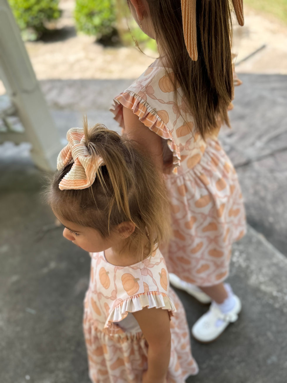 Thumbnail: Meadow pumpkin coquette Pinafore romper french terry