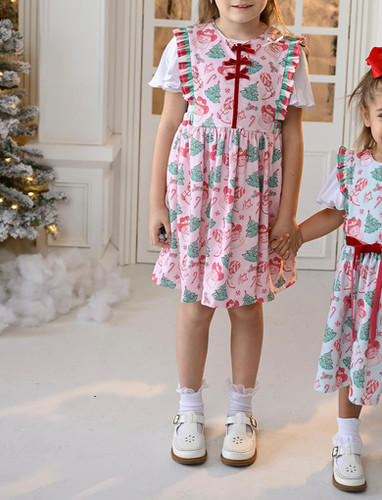Western Christmas Howdy Claus Meadow Pinafore dress french terry pink