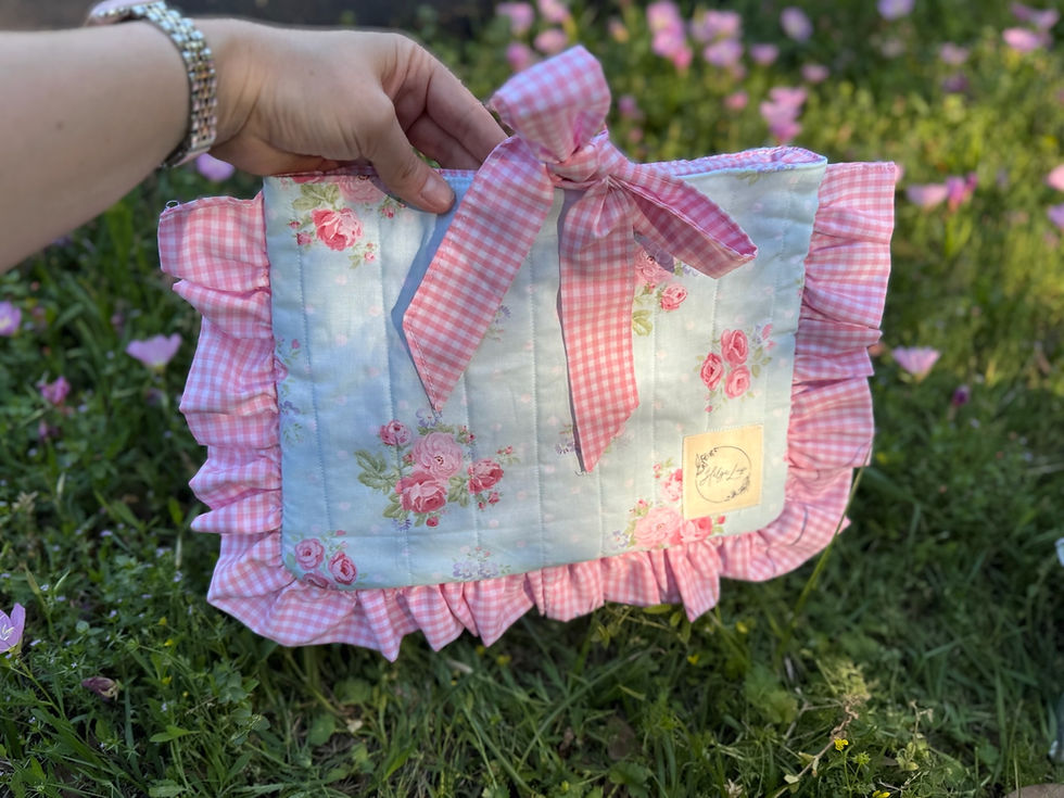 Thumbnail: Ruffles and Bow closure Bible Sleeve Cover Quilted Bible Sleeve