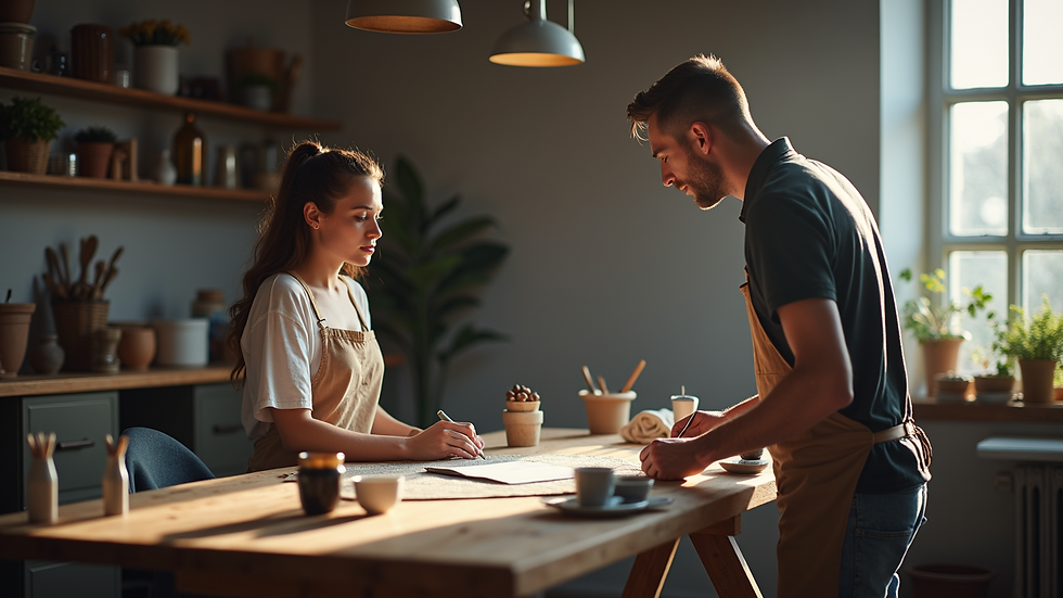 High angle view of a couples workshop in progress
