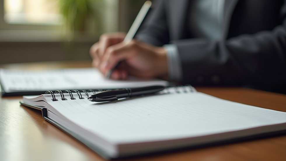 Close-up of a notebook and pen on a therapy session table
