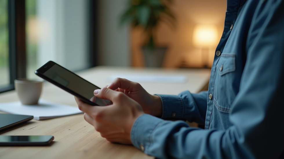 Close-up view of a person browsing an online course on a tablet