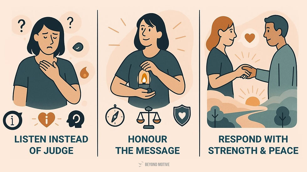 Listen instead of judge, honor the message, respond with strength and peace