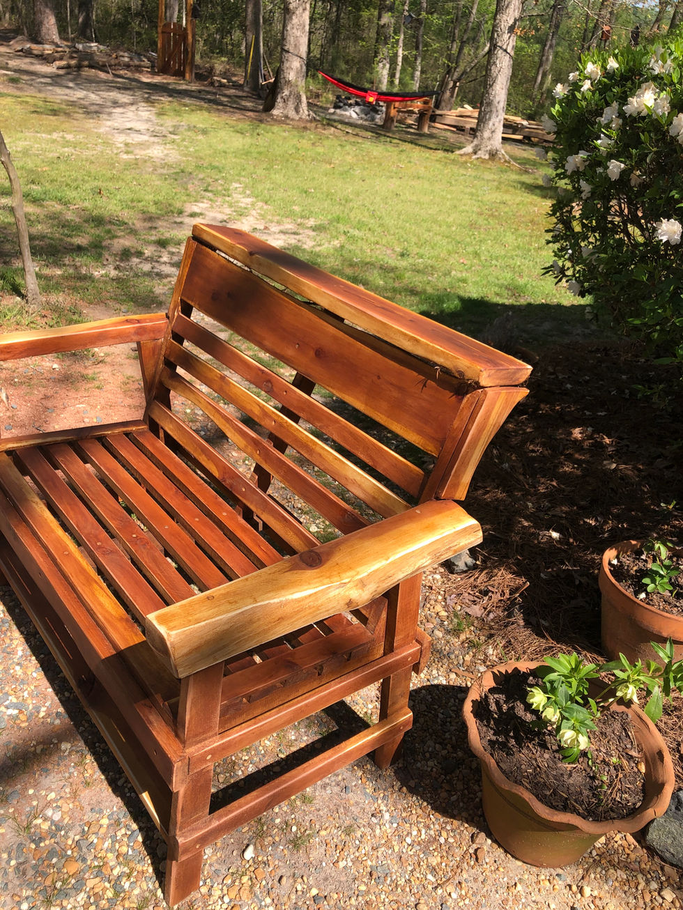 Eastern red cedar bench for a client in Pittsboro, NC