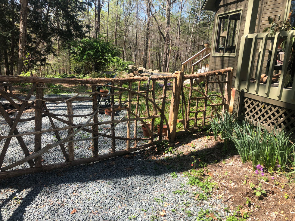 Eastern red cedar branches and logs for a garden entrance Pittsboro,NC