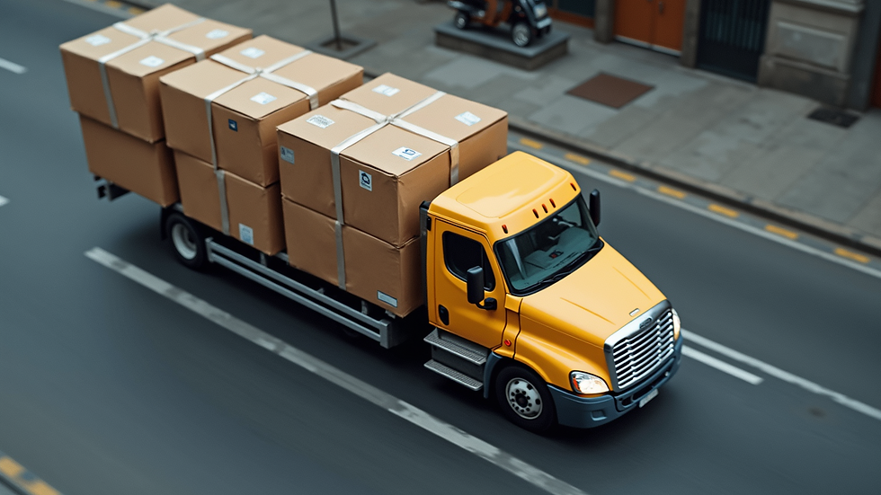 High angle view of a delivery truck loaded with international parcels
