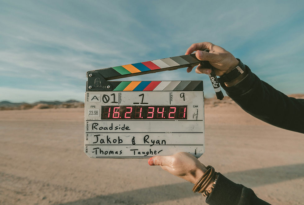 Clapperboard being used on a film set