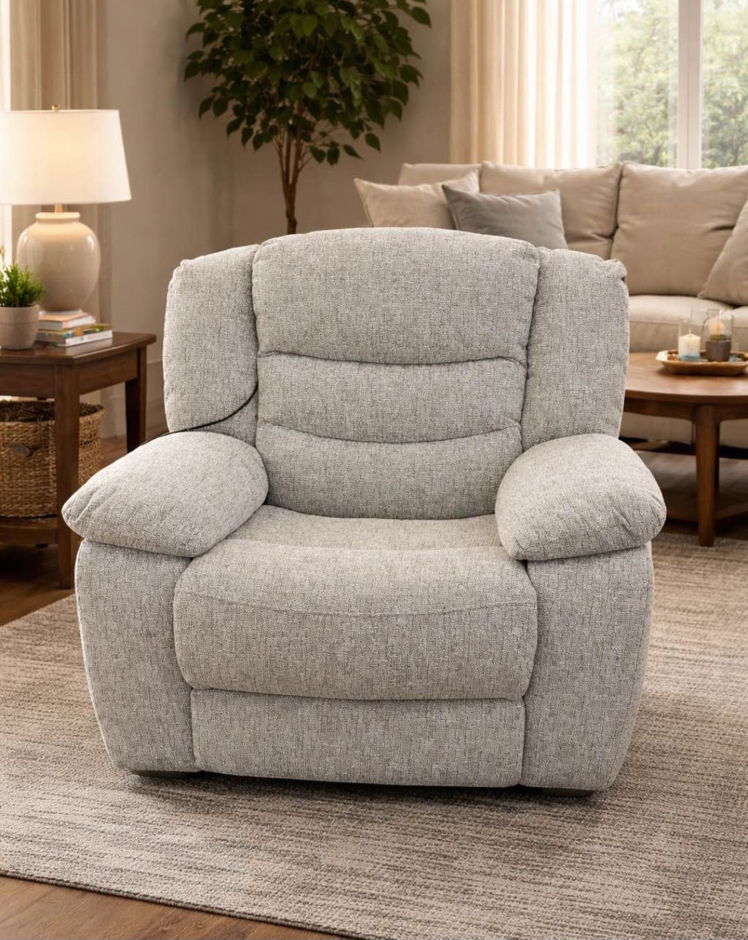 Recliner Light Beige Armchair Oak Furnitureland. Brand New Electric