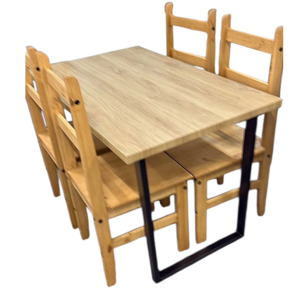 Thumbnail: Dining Table Oak Finish with U shaped Legs & 4 Wooden Chairs