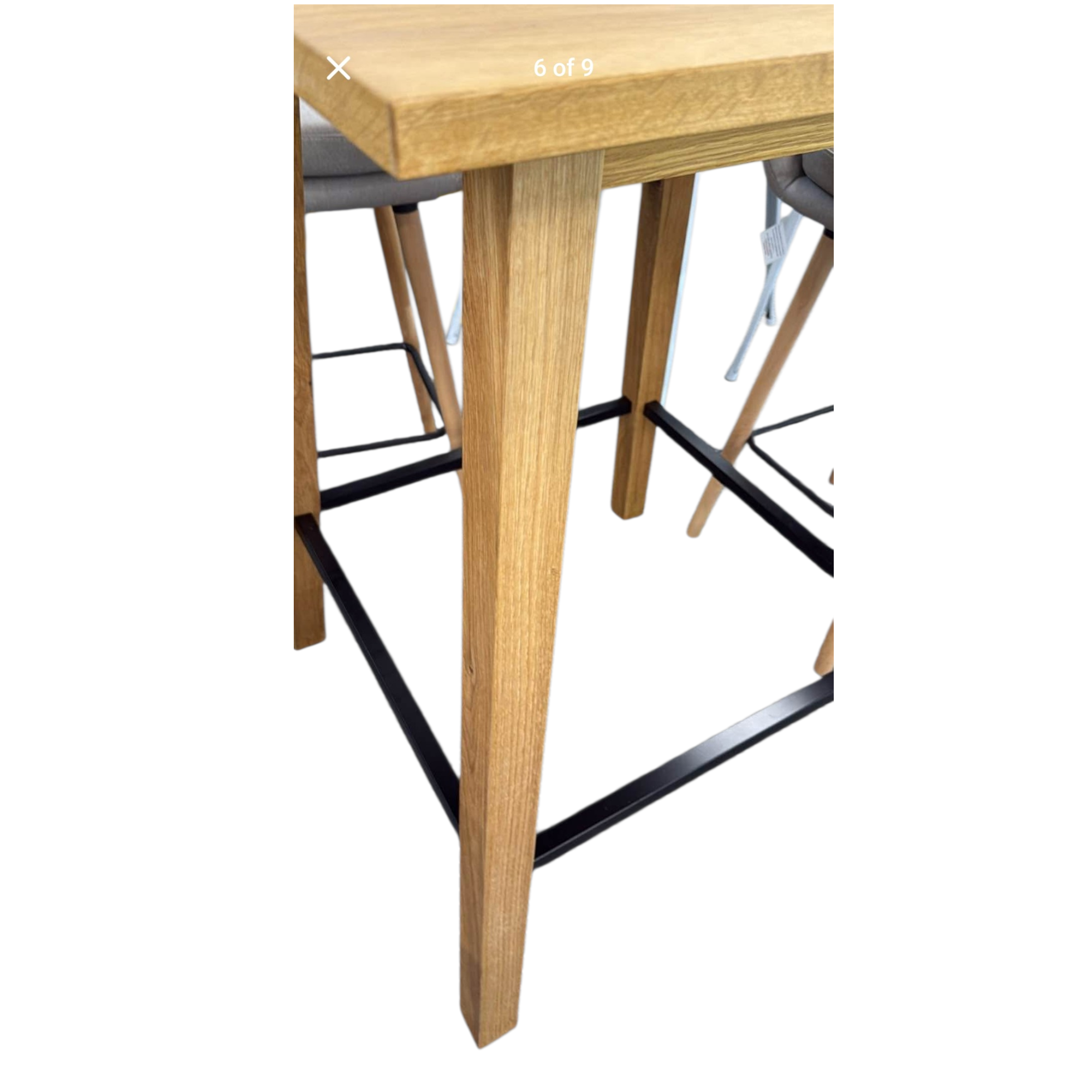 Bar Table Solid Oak with Metal Foot Rest